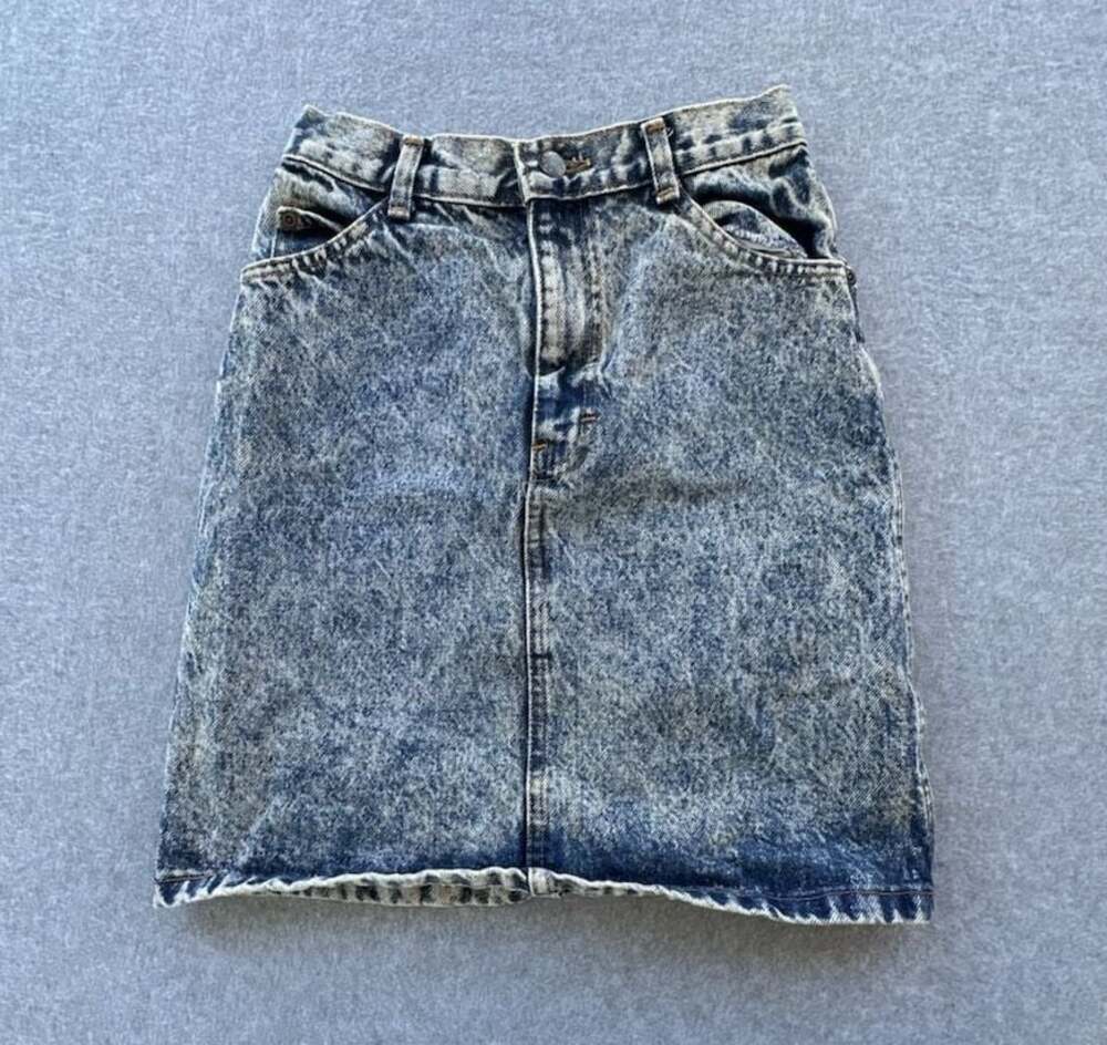Girls Vintage 80s Action West Acid Wash Denim Mini Skirt
